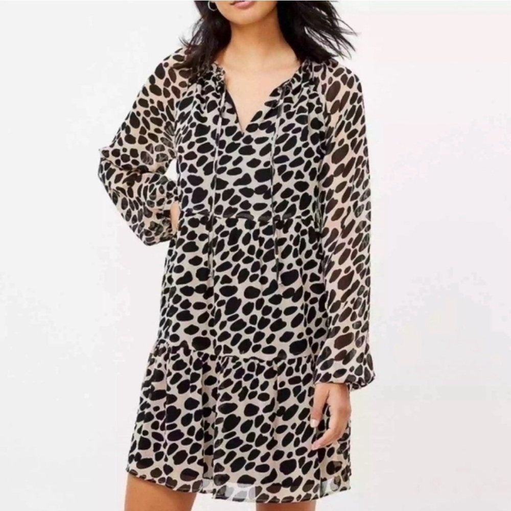 Loft tiered swing animal print dress large